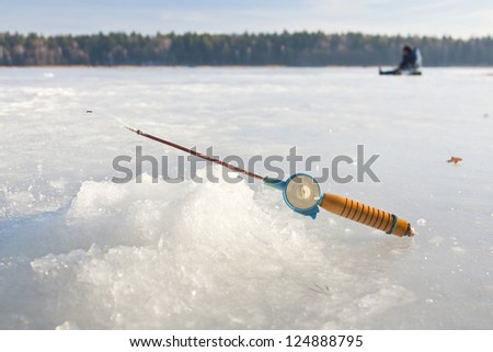 Fishing rod for winter fishing is on the ice