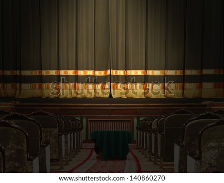 The auditorium and the scene in the theater with the lights off