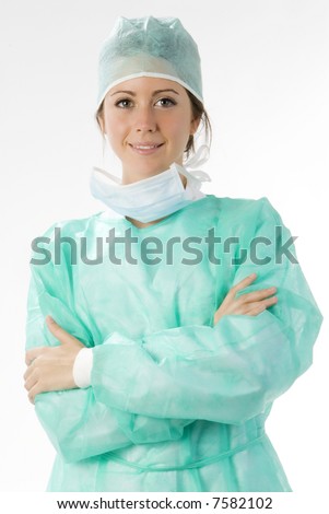 young nurse just after operation in surgery
