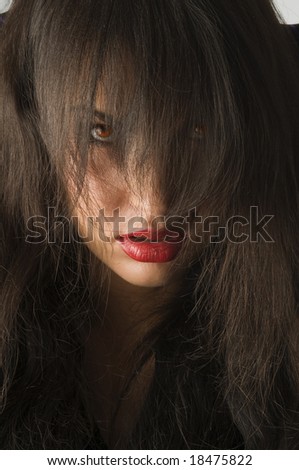Black Hair With Red. lack hair on face and red