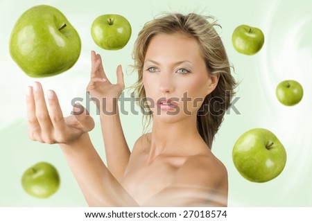 pretty girls with brown hair and green. stock photo : blond pretty