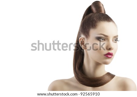Lifestyle - Pagina 4 Stock-photo-very-attractive-young-brunette-with-long-hair-and-tail-and-creative-hair-style-looking-luxory-and-92565910