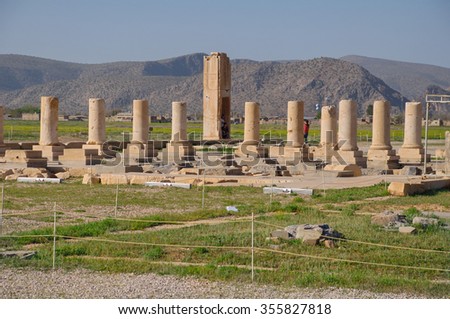 Colums of the Perivate Palace in the Ancient Persian city of Pasargad, Iran. UNESCO World Heritage