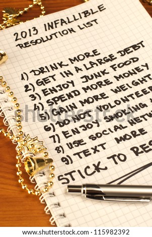 Infallible resolution list with easy to achieve goals for 2013