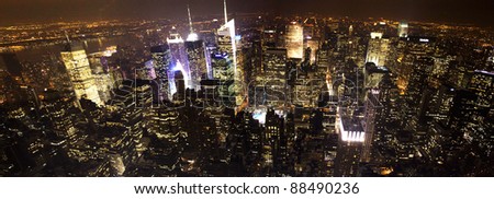 New York City Manhattan night time aerial view