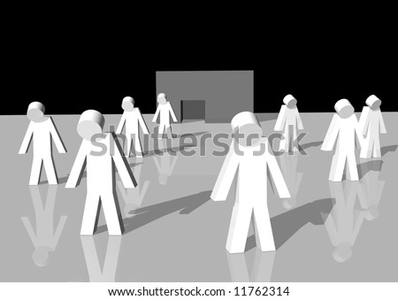 3d rendering of white men walking away from a bankrupt firm