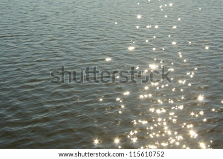 Blue lake water surface with sparks