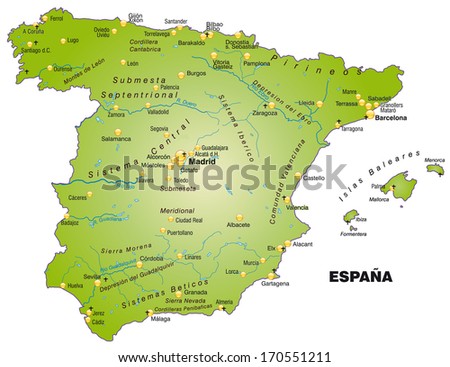 Map of Spain as an overview map in green