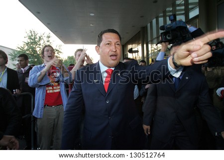 VIENNA - MAY 11: Venezuelan President Hugo Chavez greets a crowd in Vienna, Austria, on Thursday, May 11, 2006.