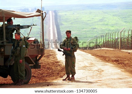 LILACH - MARCH 28:  Israeli army (IDF) soldiers patrol the  Israeli Lebanese border March 28, 2000.