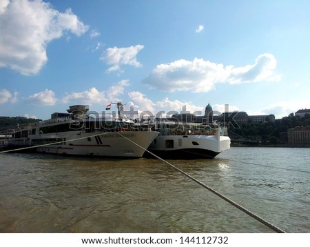 BUDAPEST, HUNGARY - JUNE 29: A pair of Viking River Cruises ships dock on the Danube River in Budapest, Hungary, on Saturday, June 29, 2013.
