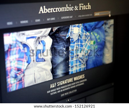NEW YORK CITY - AUG 30, 2013: The website of American clothing retailer Abercrombie & Fitch. A&F is a leading retailer of sportswear and lifestyle clothing.