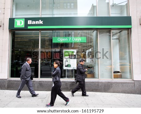 New York City - Oct 23 2013: Pedestrians Walk Past A Branch Office Of Td Bank, N.A., In Manhattan On Wednesday, October 23, 2013.