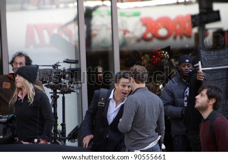 NEW YORK - OCT 15: Actor Mark Ruffalo shoots a scene on the set of \