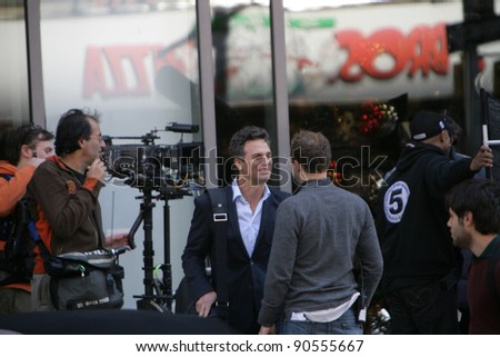 NEW YORK - OCT 15: Actor Mark Ruffalo shoots a scene on the set of 