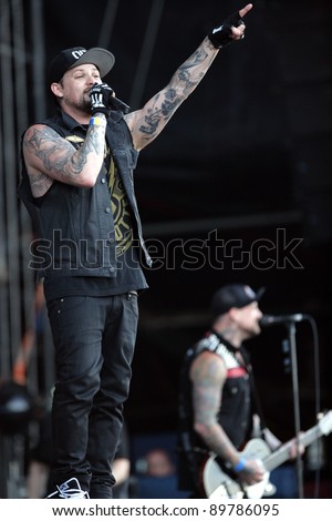 BUDAPEST, HUNGARY - AUG 13: The American rock band Good Charlotte in concert at the annual Sziget Festival in Budapest, Hungary, on Thursday, August 11, 2011. Seen here is lead singer Joel Madden.