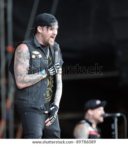 BUDAPEST, HUNGARY - AUG 11: The American rock band Good Charlotte in concert at the annual Sziget Festival in Budapest, Hungary, on Thursday, August 11, 2011. Seen here is lead singer Joel Madden.