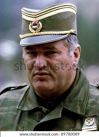 PALE, BOSNIA - MAY 7: General Ratko Mladic, commander of the Bosnian Serb army, prepares to meet Bosnian Serb political leaders in Pale, Bosnia, on Friday, May 7, 1993.
