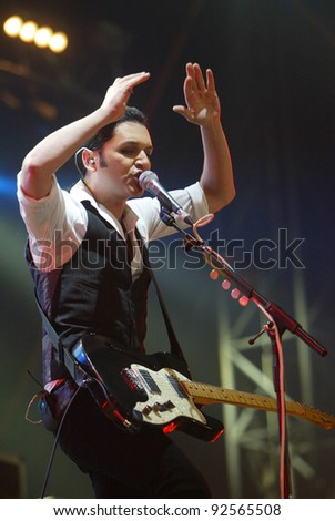 BUDAPEST, HUNGARY - AUG 15: The British alternative rock band Placebo in concert at the annual Sziget music festival on Sunday, August 15, 2009 in Budapest, Hungary
