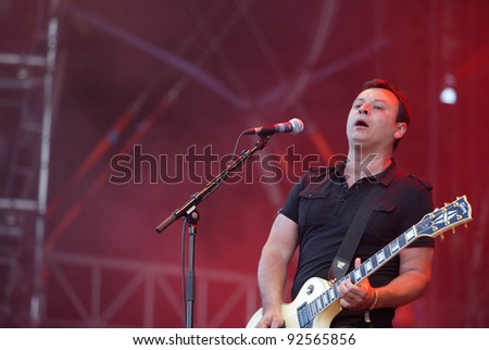 BUDAPEST, HUNGARY - AUG 15: The Welsh alternative rock band Manic Street Preachers in concert at the annual Sziget music festival on Saturday, August 15, 2009 in Budapest, Hungary