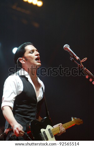 BUDAPEST, HUNGARY - AUG 15: The British alternative rock band Placebo in concert at the annual Sziget music festival on Sunday, August 15, 2009 in Budapest, Hungary