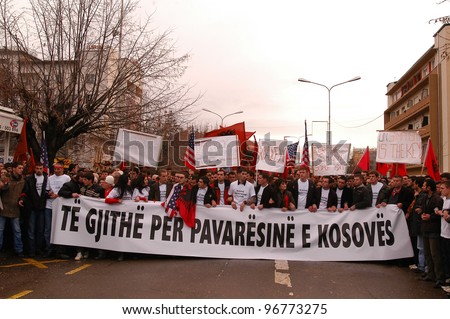 PRISTINA, KOSOVO - DEC 10: Kosovo Albanian students protest in favor of an independent Kosovo on the streets of Pristina, Kosovo, on Monday, December 10, 2007.