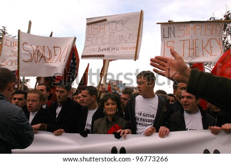 PRISTINA, KOSOVO - DEC 10: Kosovo Albanian students protest in favor of an independent Kosovo on the streets of Pristina, Kosovo, on Monday, December 10, 2007.