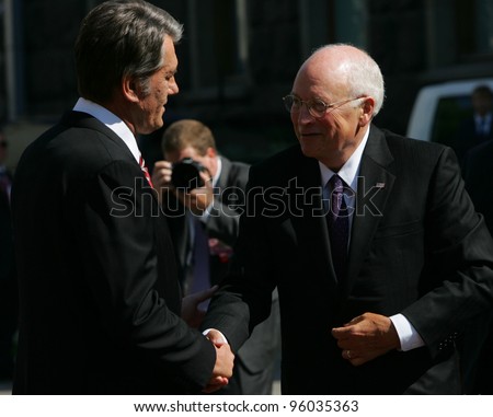 KIEV, UKRAINE - SEPTEMBER 5: United States Vice President Dick Cheney, right,  meets Ukraine\'s President Viktor Yushchenko in Kiev, Ukraine, on Friday, September 5, 2008.