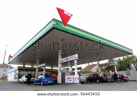 BUDAPEST, HUNGARY - OCT 22: A MOL gas station. MOL is Hungary and Central Europe\'s  largest oil and natural gas producer and retailer on October 22, 2003 in Budapest, Hungary