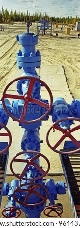 YAMAL, RUSSIA - SEPTEMBER 22: Well heads at a Gazprom owned and operated oil production field in Siberia on September 22, 2004 in Yamberg, Russia.
