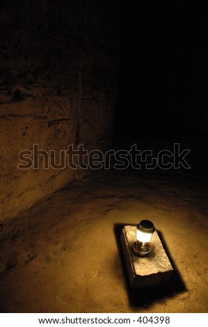 lamp in dark cave