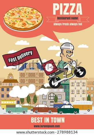 Brochure or poster Restaurant fast foods pizza menu with people vector format eps10