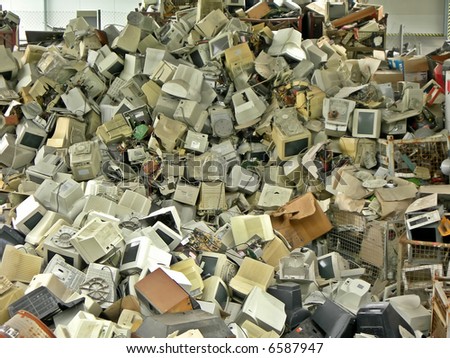 Dump of old broken computers - place where modern technology ends forever