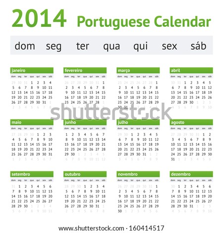 2014 Portuguese American Calendar Week starting on Sunday 2014 Portuguese American Calendar Week starting on Sunday