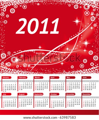 2011 calendar red. stock vector : Vector 2011 Calendar with red wave background