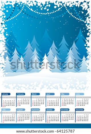 stock vector : Vector 2011 calendar with blue winter background. christmas 