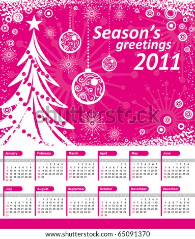 Holiday Calendars 2011 on Stock Vector   Calendar 2011 With Red Background  Christmas Tree