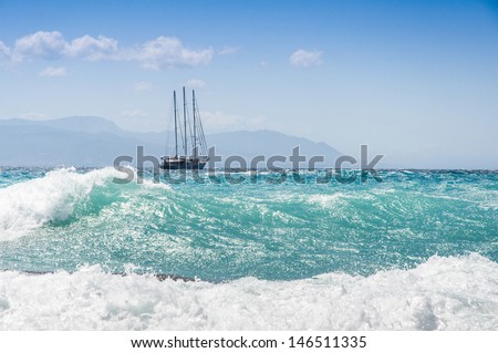 sailship in the storm on the sea