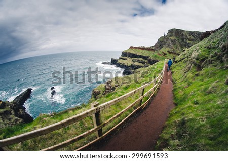 Narrow path at the rocky coastline, Ireland