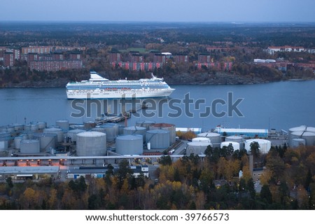 liner entering industrial zone in Stockholm, Sweden