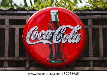Saraburi, Thailand- October 10: Coca-Cola Shield At Old Shop, Classic Advertising Coca-Cola Brand In Stores An Old Market Town On October 10, 2013 In Saraburi, Thailand