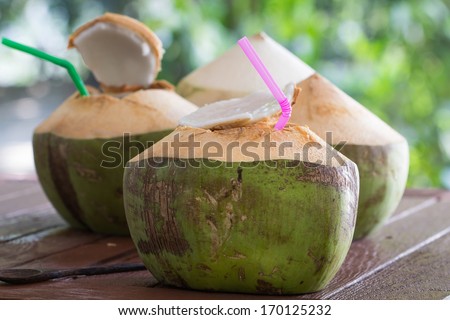 Coconut Water Is Placed On The Table And Refreshment.