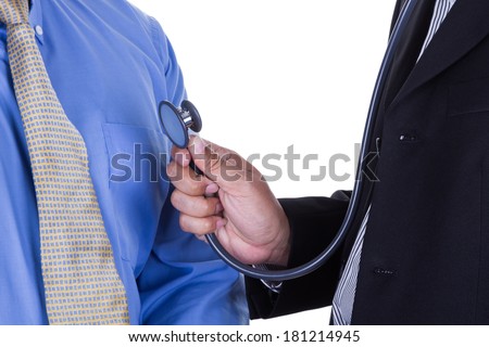 portrait of a doctor performing heart lungs chest physical exam listening with stethoscope