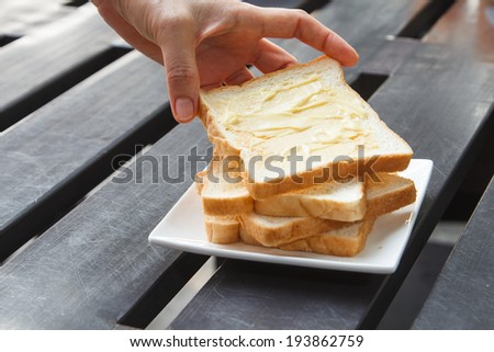 breakfast with bread and butter in the morning