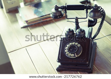 home phone retro style put on the wooden table