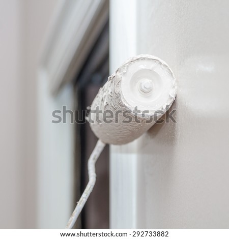 house painter using a paint roller paint in wall
