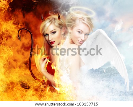 Конкурс " Бог и Дьявол ". - Страница 2 Stock-photo-young-blond-woman-as-half-devil-half-angel-103159715