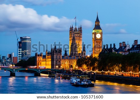 Big Ben and Westminster Bridge in the Evening, London, United Kingdom