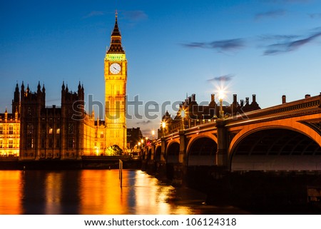 Big Ben And House Of Parliament At Night, London, United Kingdom