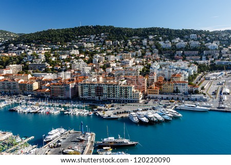 Aerial View on Port of Nice and Luxury Yachts, French Riviera, France